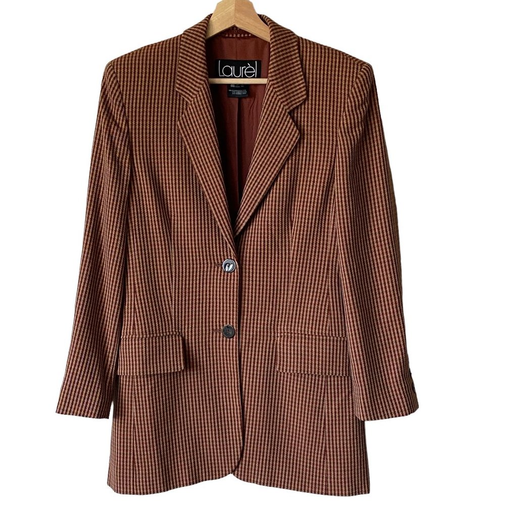 Vintage Laurèl Lined Wool Long Line Blazer Warm Rusty Browns Dark Academia Sz Sm